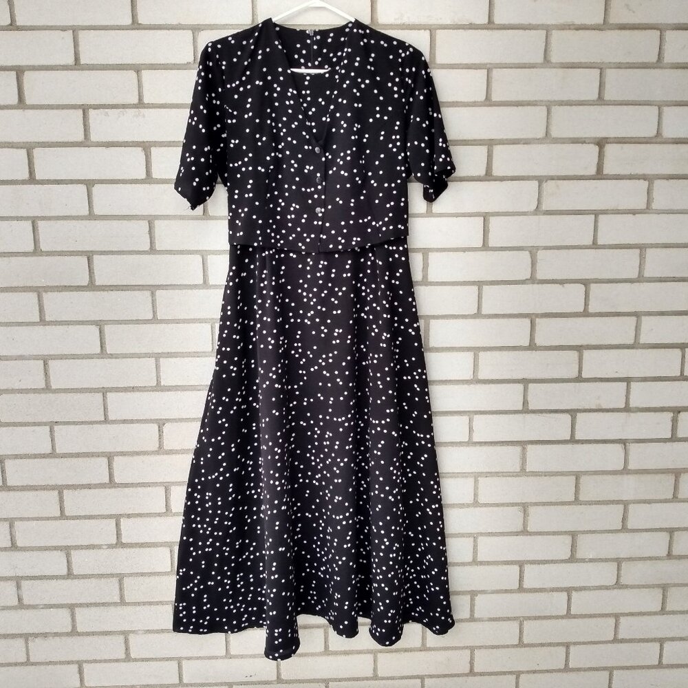 Vintage 90s Handmade Vest Dress Size Medium 40" Bust Modest Mennonite Polka Dot